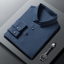 Simple Men's Pure Color Winter Warm Long Sleeve Polo Shirt Versatile