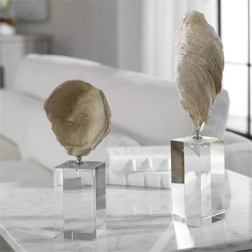 Uttermost Oyster 2-Piece Resin and Crystal Shell Sculpture Set in Aged Ivory - Picture 7 of 7