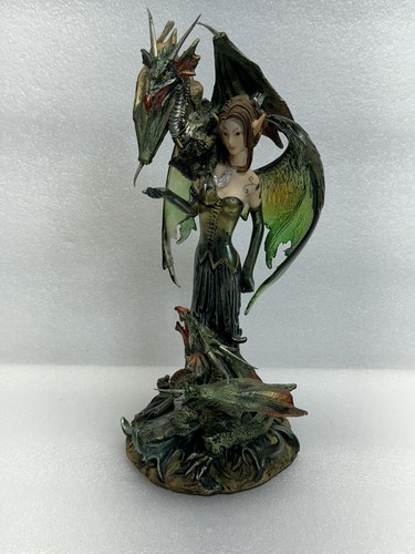 Ebros Smaragdelfenfee mit 2 grünen Schutzdrachen Figur 9 Zoll H - Bild 2 von 4
