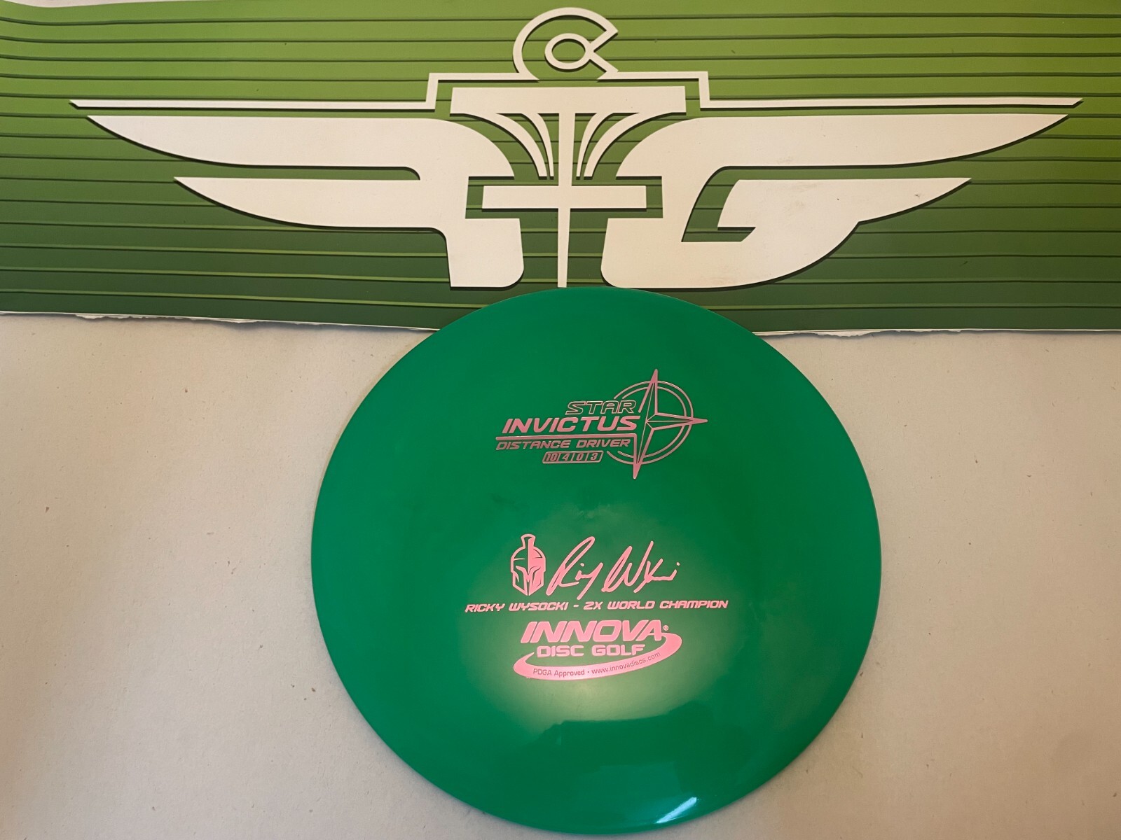 FLY GREEN DISC GOLF INNOVA 2X RICKY WYSOCKI STAR INVICTUS DIST. DRIVER
