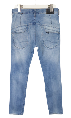 LEE Manistee Jeans Women's W28/L33 Tapered Fit Whiskers Blue Button Fly Denim - Picture 2 of 8