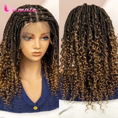 14 Inches Box Braided Wigs Full Lace Synthetic Braided Wigs Curly Boho Braids