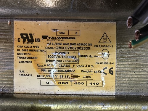 Transformador eléctrico 380-440/220V 40A - Imagen 2 de 2