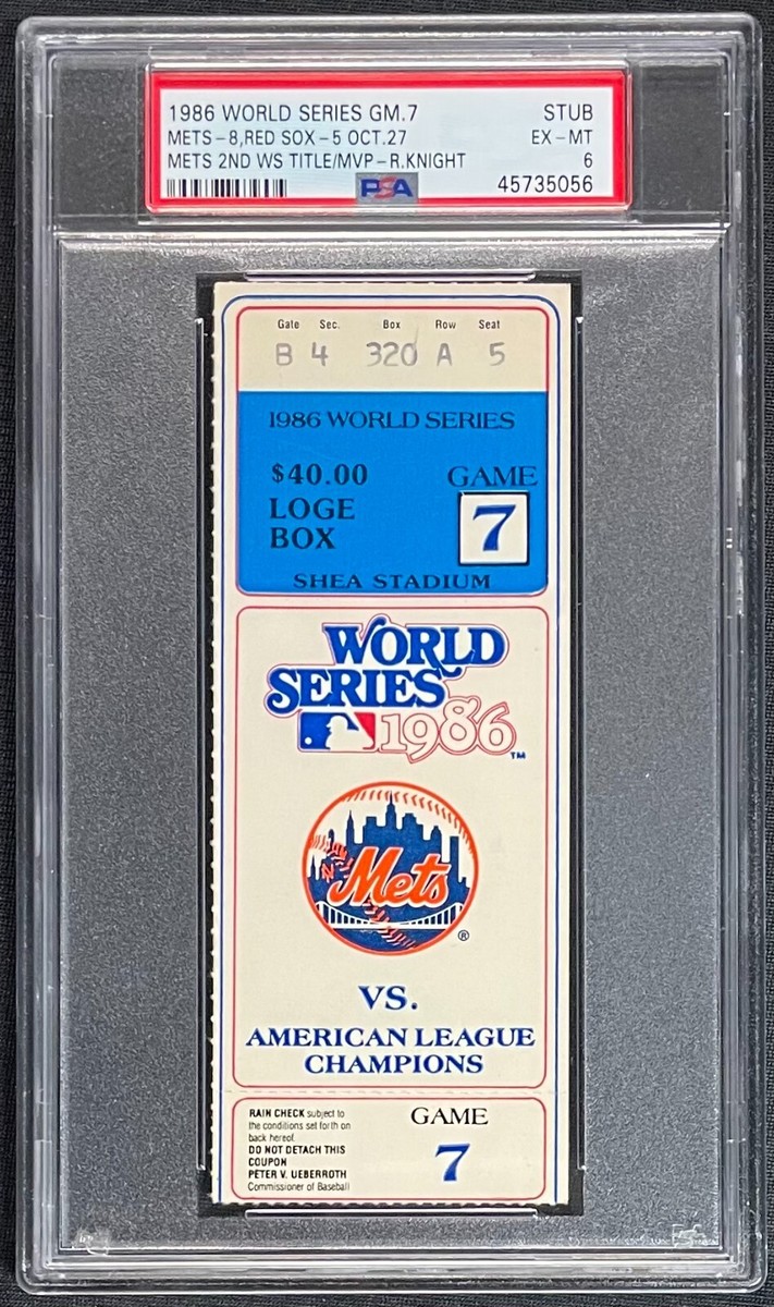 1986 WORLD SERIES GAME 7 TICKET NEW YORK METS CLINCH THE WS PSA 6