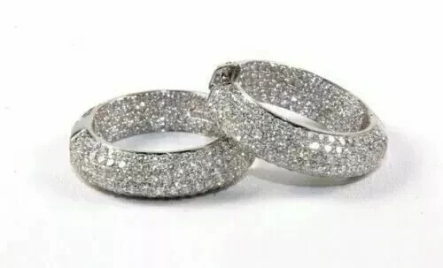 Lab Created Diamond 3.50 CT Pave Set Huggie Hoop Earrings 14k White Gold Plated - Picture 4 of 4