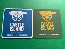 NEW CASTLE ISLAND BREWING COMPANY BEER COASTER NORWOOD MASSACHUSETTS CANNON LOGO