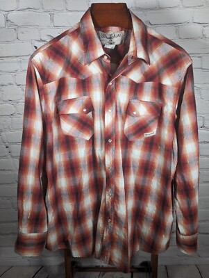 #ad Wrangler Western Shirt Mens Cowboy Style Pearl Snap 2XL Red Plaid Glimmer $24.99