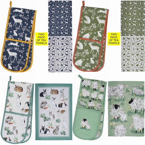 Ulster Weavers Double Oven Gloves & Tea Towel Sets Beekeeper Dotty Sheep Rooster - Picture 3 of 66