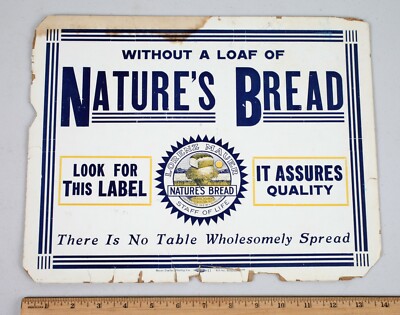 Vintage Lorenz Mauer Nature's Bread Cardboard Advertising Sign Milwaukee Bakery 