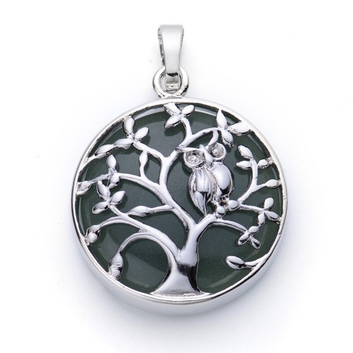 Edelsteinanhänger Chakra Kristall Silberfarben Schmuck Eule Lebensbaum DIY Reiki - Bild 3 von 12