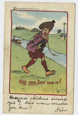 Ist Ihr Schiff reingekommen? Komischer Schotte Vintage Comic Postkarte D15