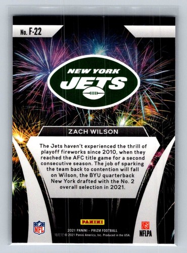 2021 Panini Prizm #F-22 Zach Wilson Fireworks - Picture 2 of 2
