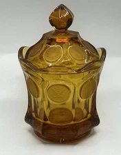 VTG Fostoria Amber Coin Glass Covered Candy Dish 1887 Eagle & Torch Edition