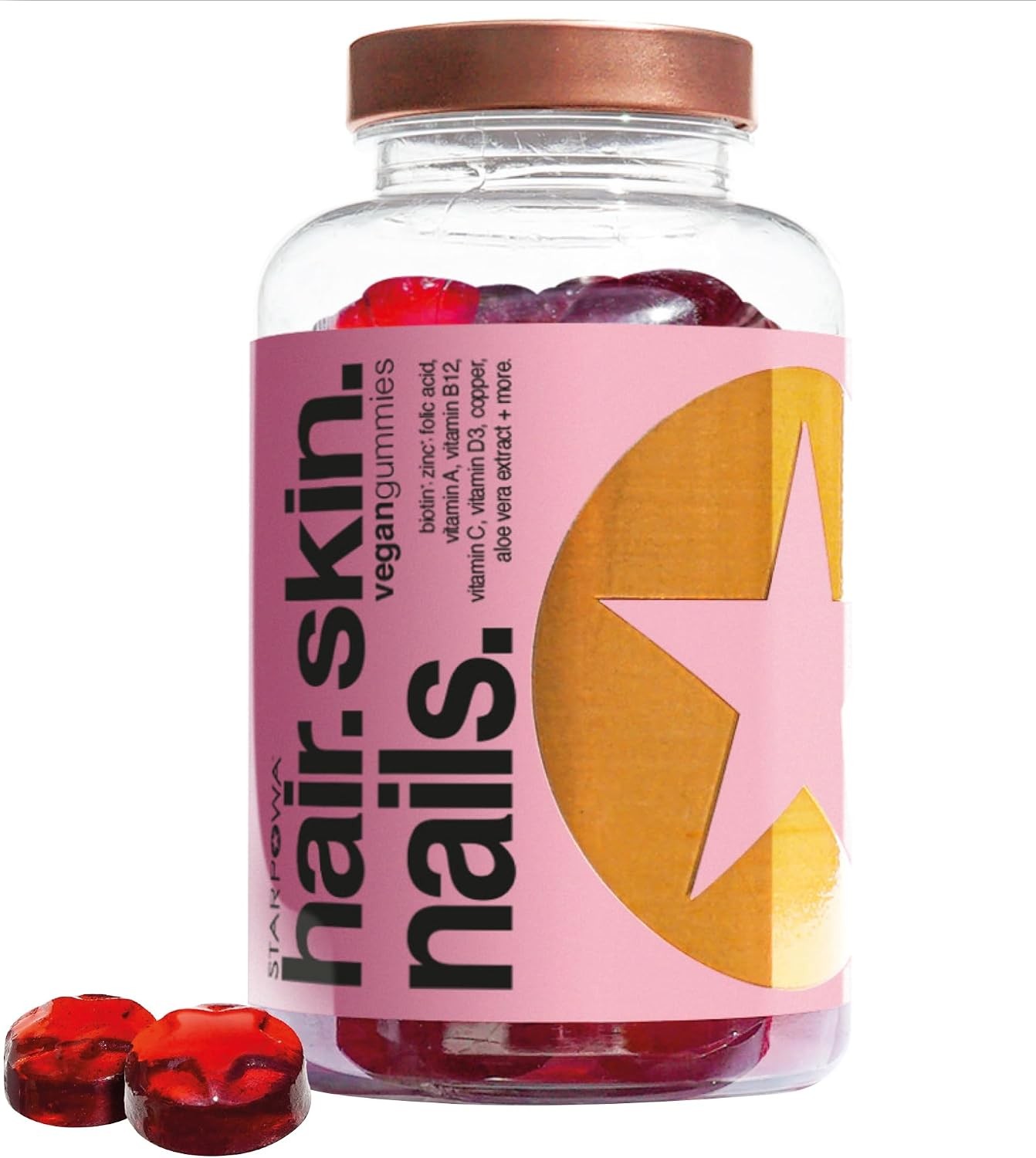 Hair Skin & Nails Gummies 60 Vegan Chews Biotin Zinc Vitamins A C D E B12 Aloe