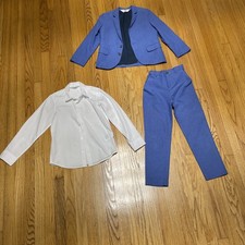 H  M Slim Fit 3 Piece Suit Boys Cotton Size 6-7A Navy Blue And White Shirt Set