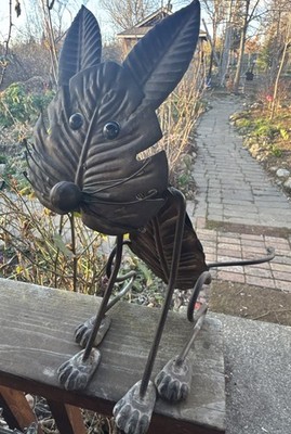 Whimsical Decorative Metal Cat Art Sculpture Spring Activated Tail /Head Moves