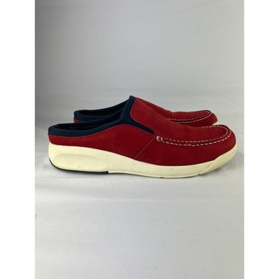 Nautical Preppy Red Suede Leather Slip-On Mules Loafers Women's Size 9M 