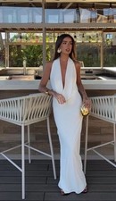 Last! ZARA SS24 NEW WOMAN MIDI DRAPED HALTER DRESS WHITE M 8342/341 NWT