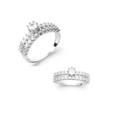 Bague Solitaire Zirconium Argent 925 - Taille 48 à 60 | Neuf Avec étiquettes | Rhodié Brillant