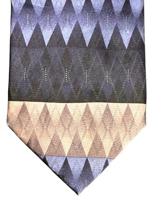 Bergamo New York X Long 100% Silk Tie Geometric Diamond Pattern Blue Beige 65 