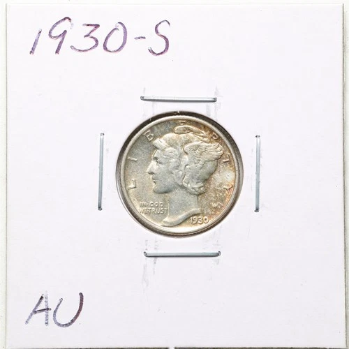 1930-S 10C Mercury Winged Liberty Silver Dime in AU Condition #6266