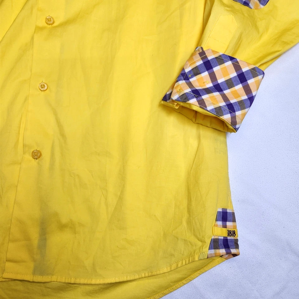BriO 1818 Milano 男式正装衬衫黄色和格子带肘贴尺寸 M 15-15.5 — 第 4/4 张图片