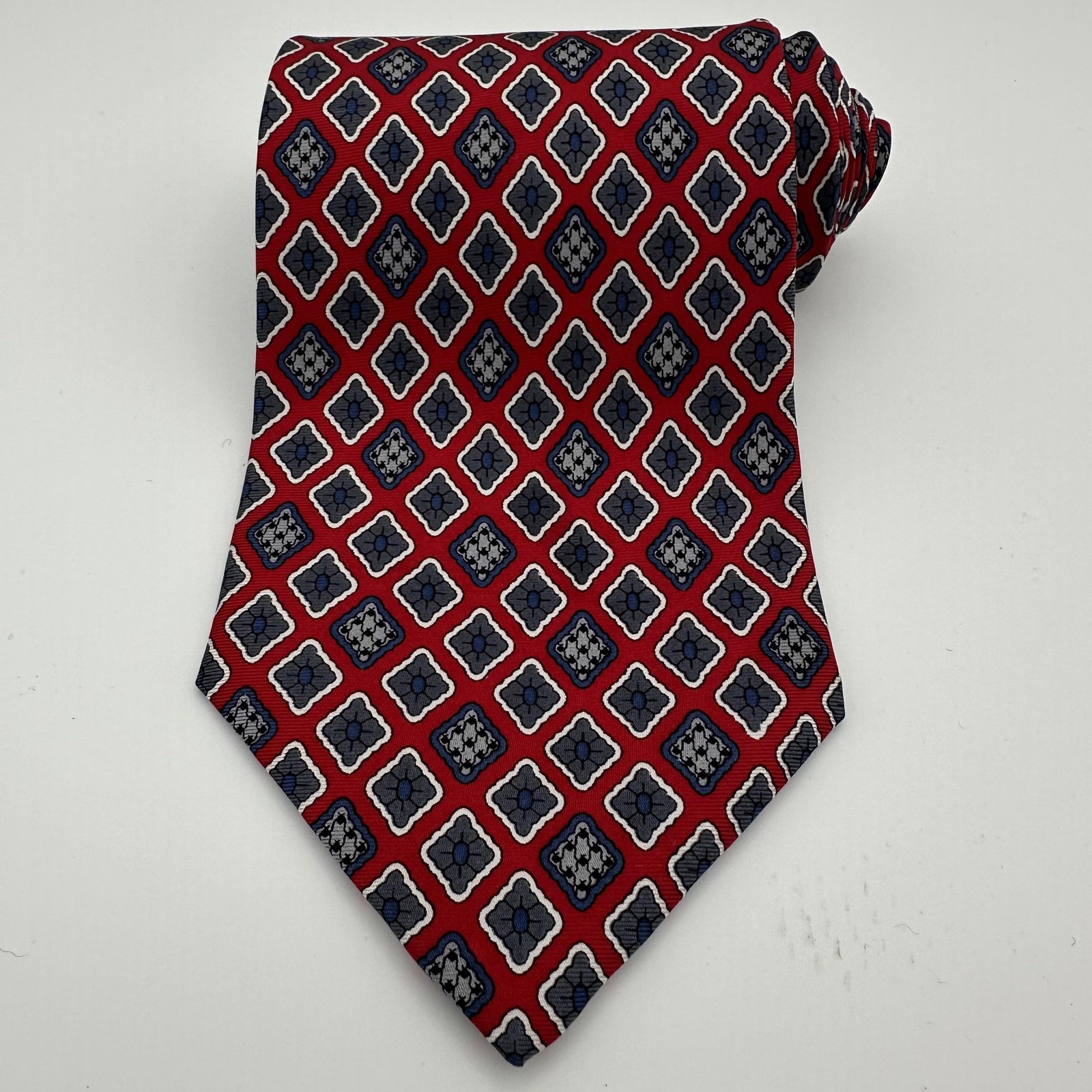 Vintage Monsieur Givenchy Tie Mens One Size Red Navy Geometric Silk Woven