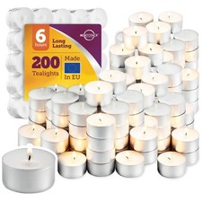 Unscented White Tealight Candles Bulk 200 6 Hours of Smokeless, Dripless,...