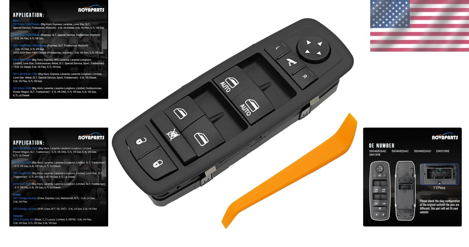 Durable Front Left Power Window Switch with 11-PIN Configuration for Ram Trucks