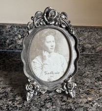 Vintage Metal Picture Frame Silver Tone Ornate Roses Floral 5x7  