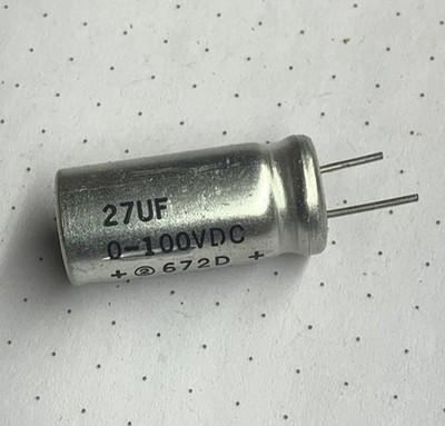 27 µF, 100 V, Radial Electrolytic Capacitor, Unbrandeed, 1 Each