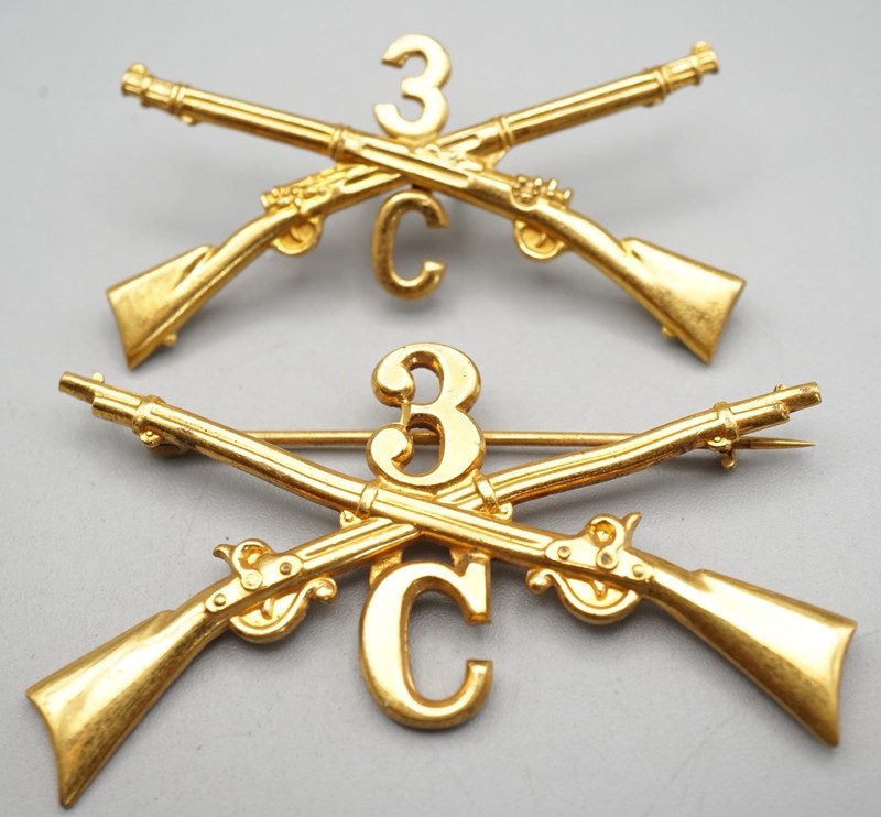 Spanish American War SAW 3rd Infantry Regiment C Company Officer Hat Badges