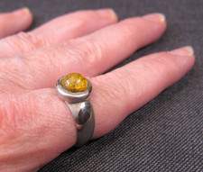 Beautiful size 9 sterling silver  amber cabochon thick wide 925 ring