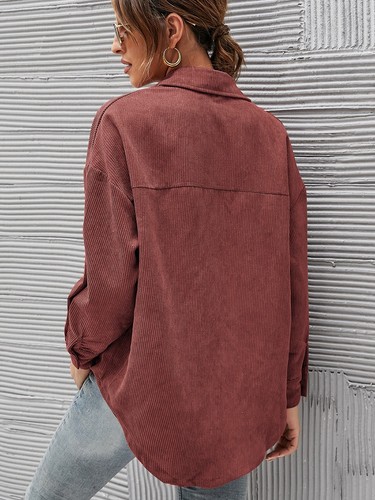 Oversized casual corduroy shirt for women loose fit retro style outerwear - Picture 17 of 72