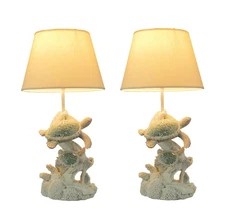 Mosaic Swimming Sea Turtles Coastal Sea Life Table Lamp Set of 2