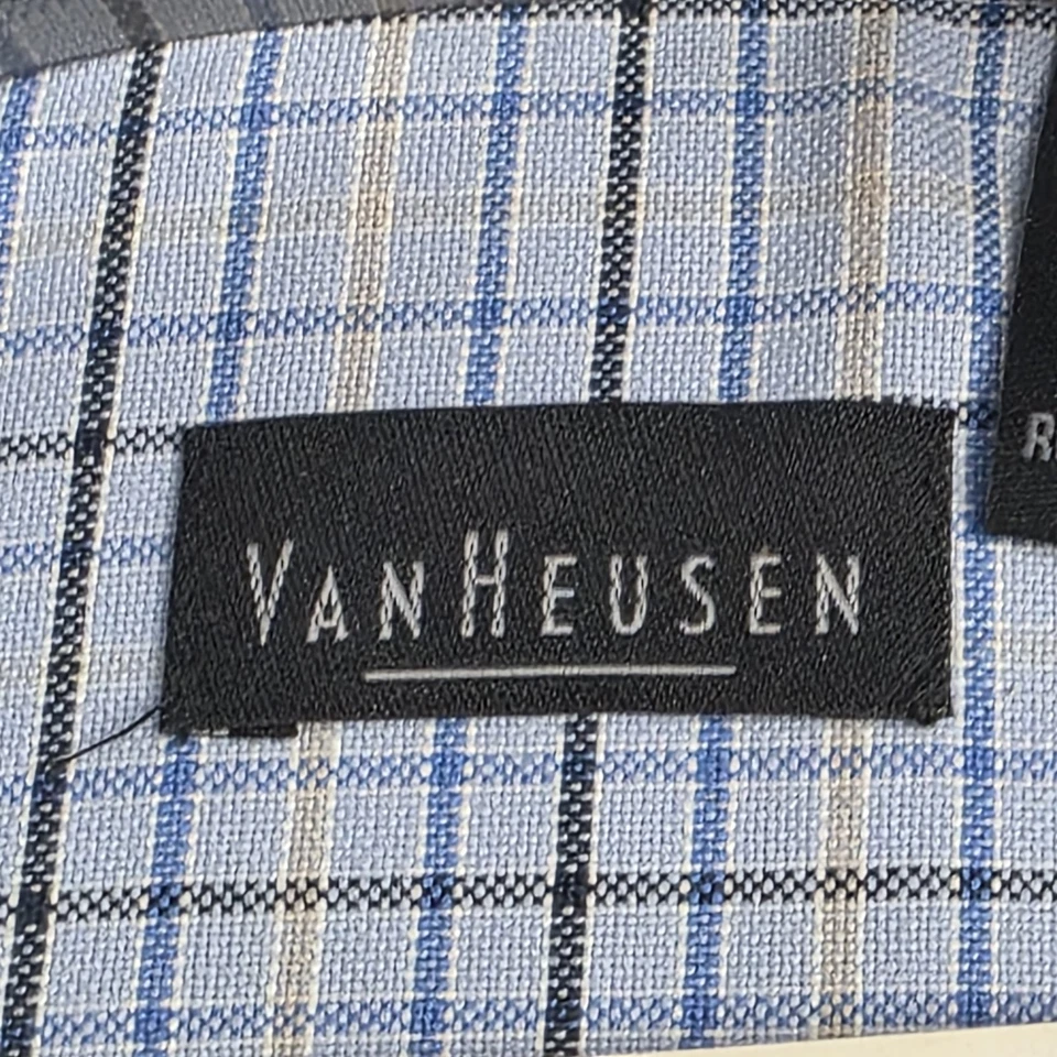 Vintage Van Heusen Shirt Mens XLT Big Tall Blue Plaid Short Sleeve Wrinkle Free - Image 4 of 4