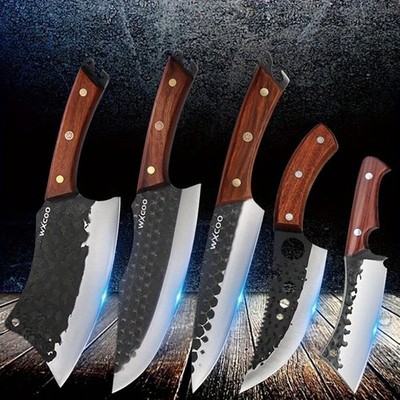1-5PCS High Carbon Steel Kitchen Knife Set for Chef Utility Vegetable Cleaver