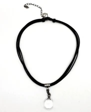 SILPADA 925 STERLING SILVER & QUARTZ CRYSTAL TEARDROP LEATHER CORD NECKLACE