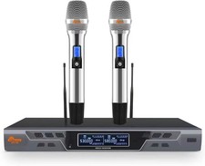Dual Wireless Karaoke Microphone System, Digital Automatic Scan, Vocal Support