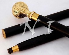 Brass Solid Designer Round head handle Wooden Walking Stick Cane Vintage style