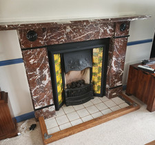Victorian Royal Rouge Marble fireplace surround, hearth and gas effect fire.