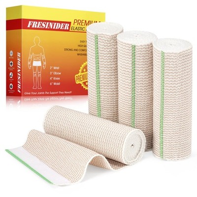 Premium Elastic Bandage Wrap, 4 Pack 6'' Cotton Latex Free Compression Bandage...