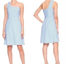 BANANA REPUBLIC Knotted One Shoulder Dress - Blue White Striped • Size 8