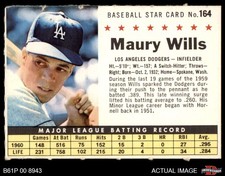 1961 Post Cereal #164 Maury Wills  Perforated Dodgers 4 - VG/EX