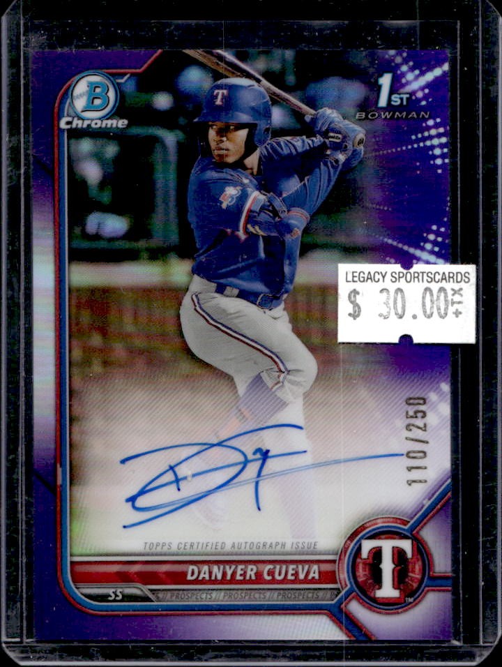 2022 Bowman Chrome Danyer Cueva Auto Purple Refractor 1st #110/250