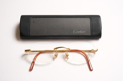 Authentic Vintage Cartier Eyeglasses, Oval Rimless, Gold Titanium, 49 17 140