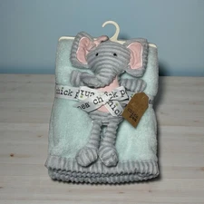 Chick Pea Baby 2 Piece Blanket Elephant Doll Plush Lovey Set Blue NWT