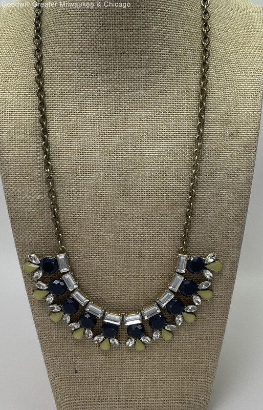 J. Crew Gold Tone Blue Green Clear Rhinestones Statement Necklace 49.7g