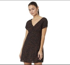 Madewell Mini Dress Women's 4 Black Abstract Print V-Neck Short Sleeve New
