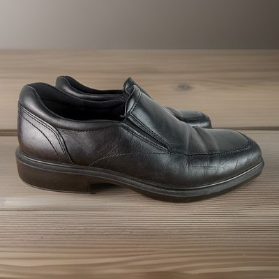 Ecco Mens Black Leather Slip On Loafers Dress Shoes Size US 7 7.5 EU 41